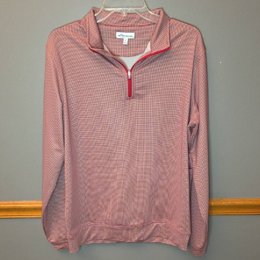 Peter Millar Red Checkered Quarter-Zip Pullover